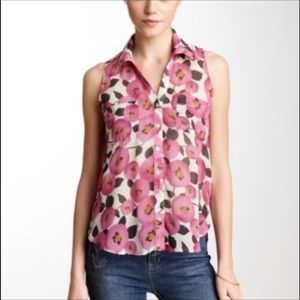 LUSH Pink Floral Collared Sleeveless Blouse Tank